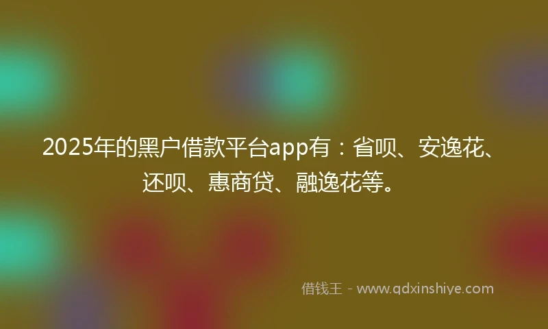 2025年的黑户借款平台app有：省呗、安逸花、还呗、惠商贷、融逸花等。