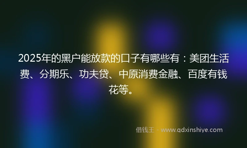 2025年的黑户能放款的口子有哪些有：美团生活费、分期乐、功夫贷、中原消费金融、百度有钱花等。