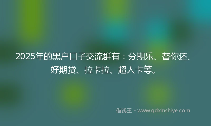 2025年的黑户口子交流群有：分期乐、替你还、好期贷、拉卡拉、超人卡等。