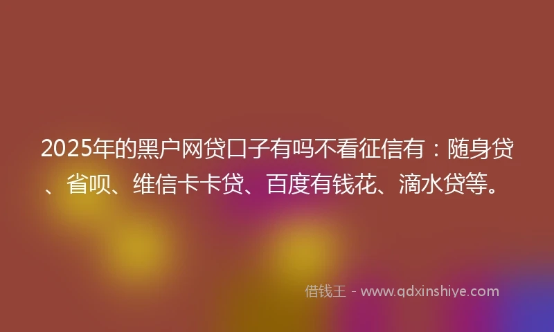 2025年的黑户网贷口子有吗不看征信有：随身贷、省呗、维信卡卡贷、百度有钱花、滴水贷等。