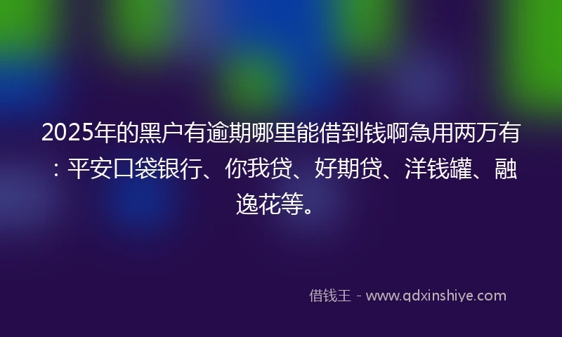 2025年的黑户有逾期哪里能借到钱啊急用两万有：平安口袋银行、你我贷、好期贷、洋钱罐、融逸花等。