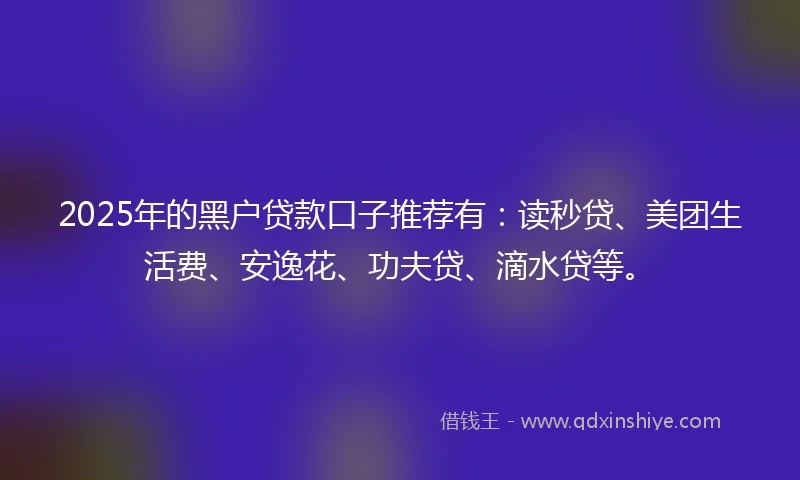 2025年的黑户贷款口子推荐有：读秒贷、美团生活费、安逸花、功夫贷、滴水贷等。