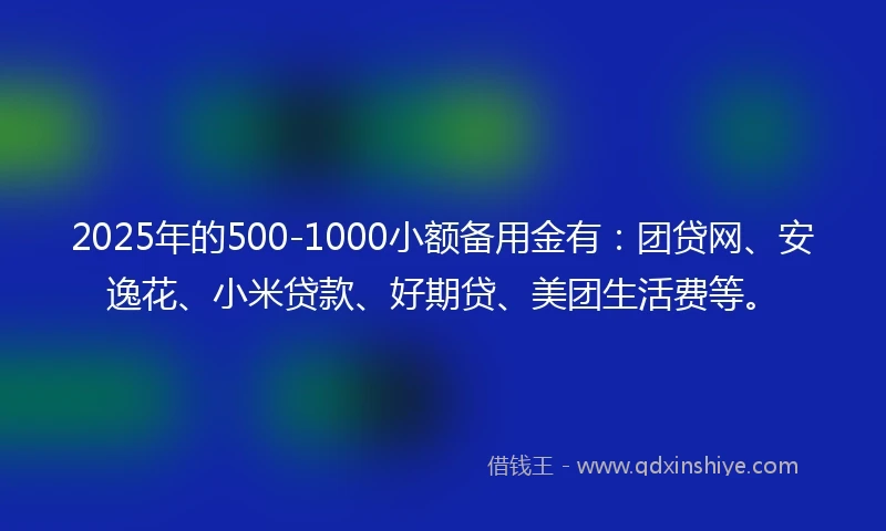 2025年的500-1000小额备用金有：团贷网、安逸花、小米贷款、好期贷、美团生活费等。