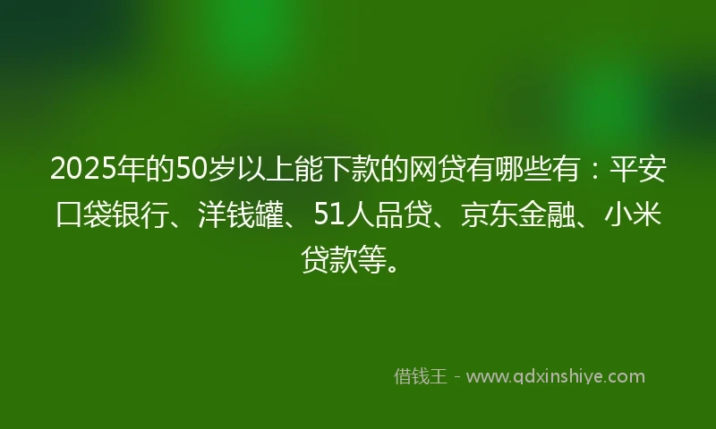 2025年的50岁以上能下款的网贷有哪些有：平安口袋银行、洋钱罐、51人品贷、京东金融、小米贷款等。