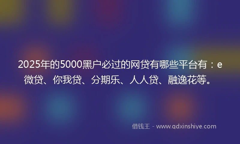 2025年的5000黑户必过的网贷有哪些平台有：e微贷、你我贷、分期乐、人人贷、融逸花等。