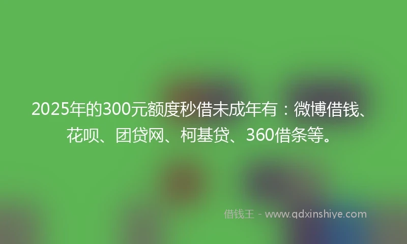 2025年的300元额度秒借未成年有：微博借钱、花呗、团贷网、柯基贷、360借条等。