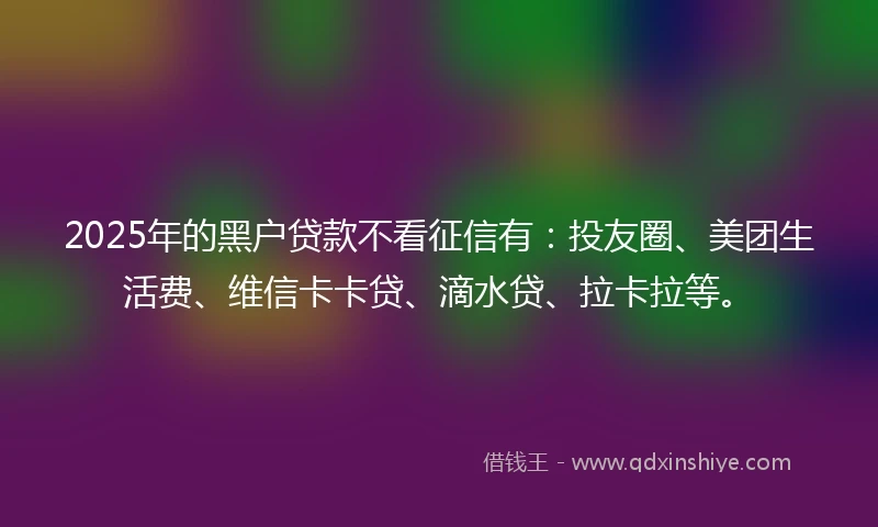 2025年的黑户贷款不看征信有：投友圈、美团生活费、维信卡卡贷、滴水贷、拉卡拉等。