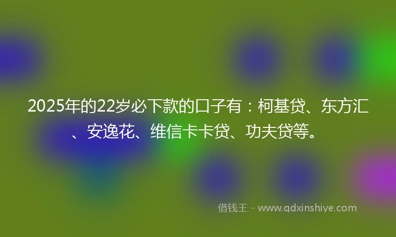2025年的22岁必下款的口子有：柯基贷、东方汇、安逸花、维信卡卡贷、功夫贷等。