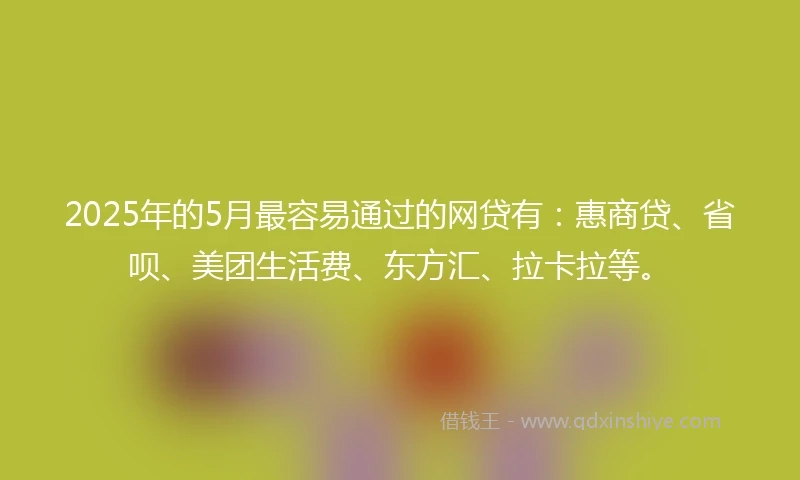 2025年的5月最容易通过的网贷有：惠商贷、省呗、美团生活费、东方汇、拉卡拉等。
