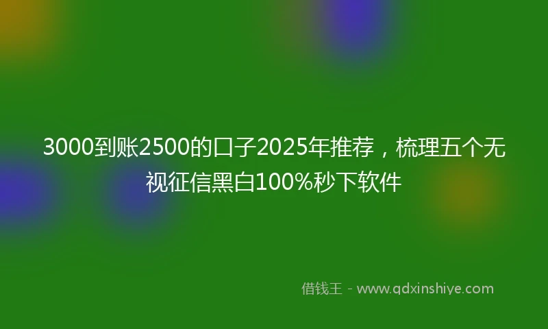 3000到账2500的口子2025年推荐，梳理五个无视征信黑白100%秒下软件