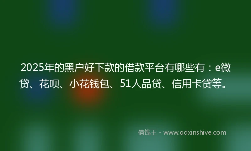 2025年的黑户好下款的借款平台有哪些有：e微贷、花呗、小花钱包、51人品贷、信用卡贷等。