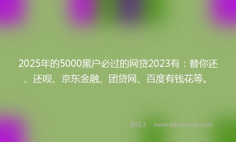 2025年的5000黑户必过的网贷2023有：替你还、还呗、京东金融、团贷网、百度有钱花等。
