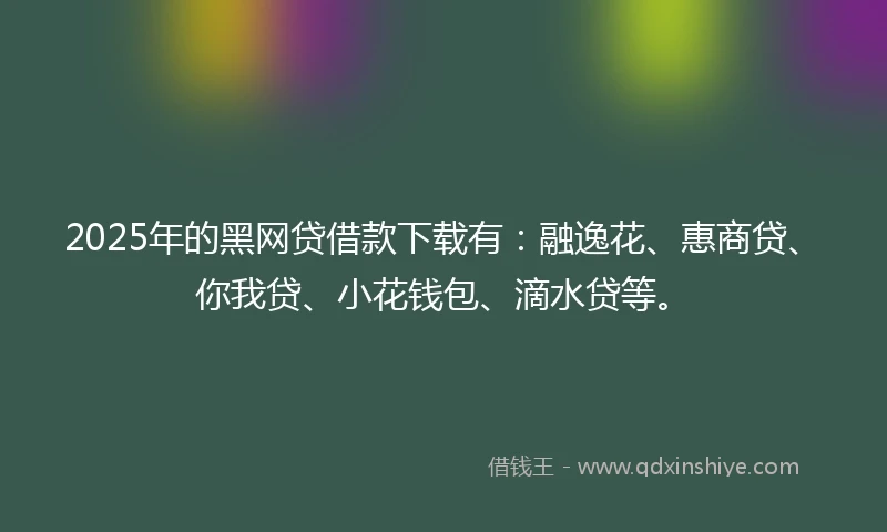 2025年的黑网贷借款下载有：融逸花、惠商贷、你我贷、小花钱包、滴水贷等。