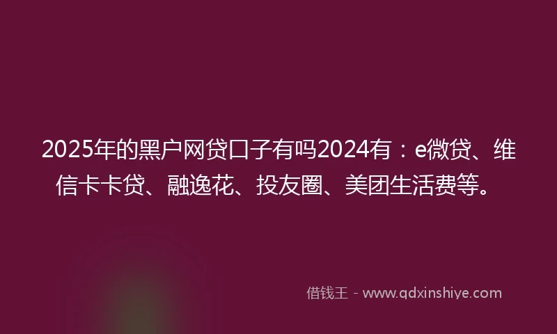 2025年的黑户网贷口子有吗2024有：e微贷、维信卡卡贷、融逸花、投友圈、美团生活费等。