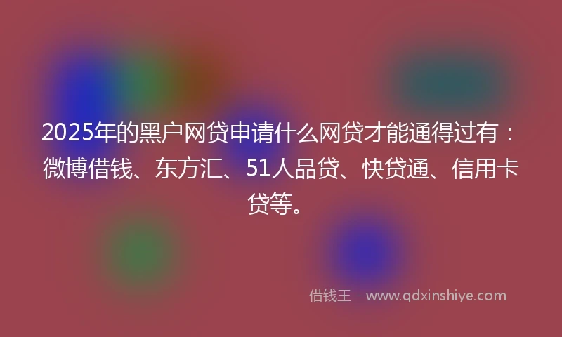 2025年的黑户网贷申请什么网贷才能通得过有：微博借钱、东方汇、51人品贷、快贷通、信用卡贷等。