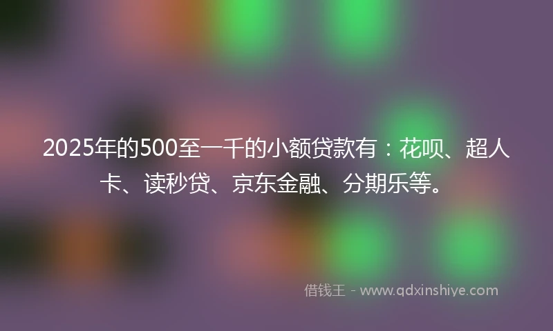 2025年的500至一千的小额贷款有：花呗、超人卡、读秒贷、京东金融、分期乐等。