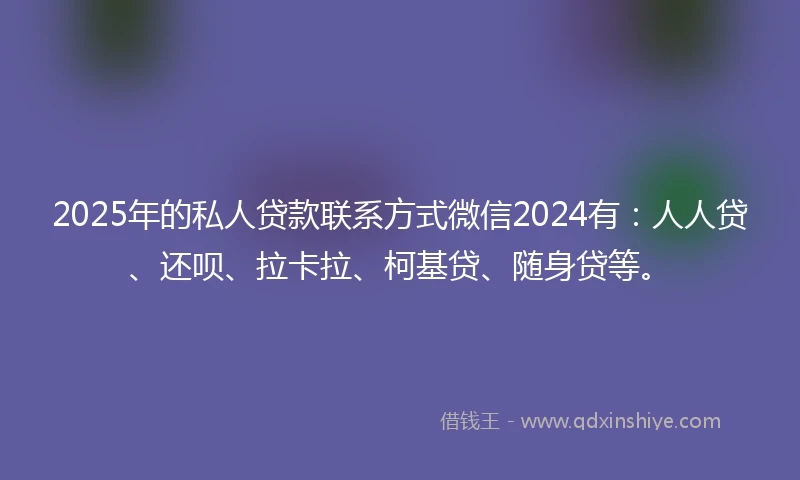 2025年的私人贷款联系方式微信2024有：人人贷、还呗、拉卡拉、柯基贷、随身贷等。