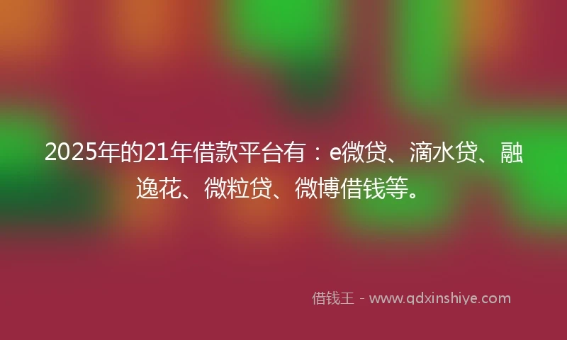 2025年的21年借款平台有：e微贷、滴水贷、融逸花、微粒贷、微博借钱等。