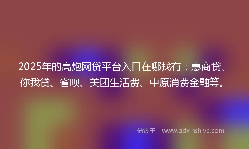 2025年的高炮网贷平台入口在哪找有：惠商贷、你我贷、省呗、美团生活费、中原消费金融等。