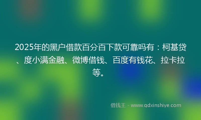 2025年的黑户借款百分百下款可靠吗有：柯基贷、度小满金融、微博借钱、百度有钱花、拉卡拉等。