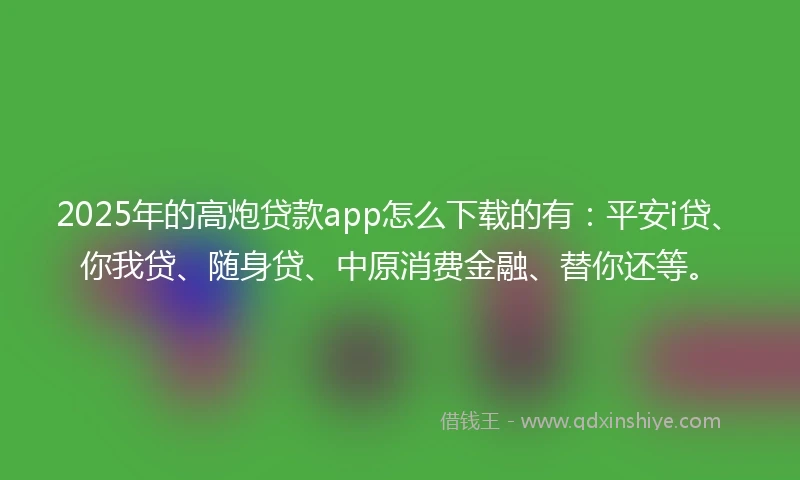2025年的高炮贷款app怎么下载的有:平安i贷、你我贷、随身贷、中原消费金融、替你还等。