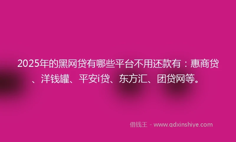 2025年的黑网贷有哪些平台不用还款有：惠商贷、洋钱罐、平安i贷、东方汇、团贷网等。
