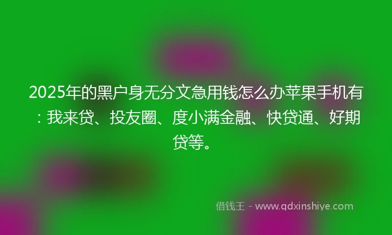 2025年的黑户身无分文急用钱怎么办苹果手机有：我来贷、投友圈、度小满金融、快贷通、好期贷等。