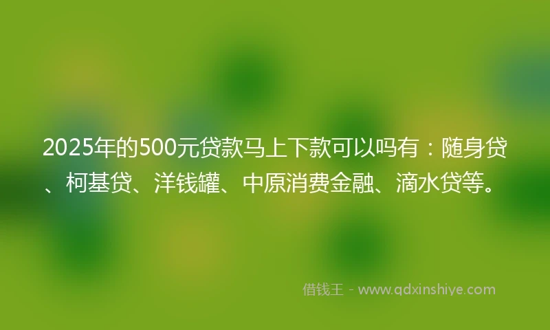 2025年的500元贷款马上下款可以吗有：随身贷、柯基贷、洋钱罐、中原消费金融、滴水贷等。