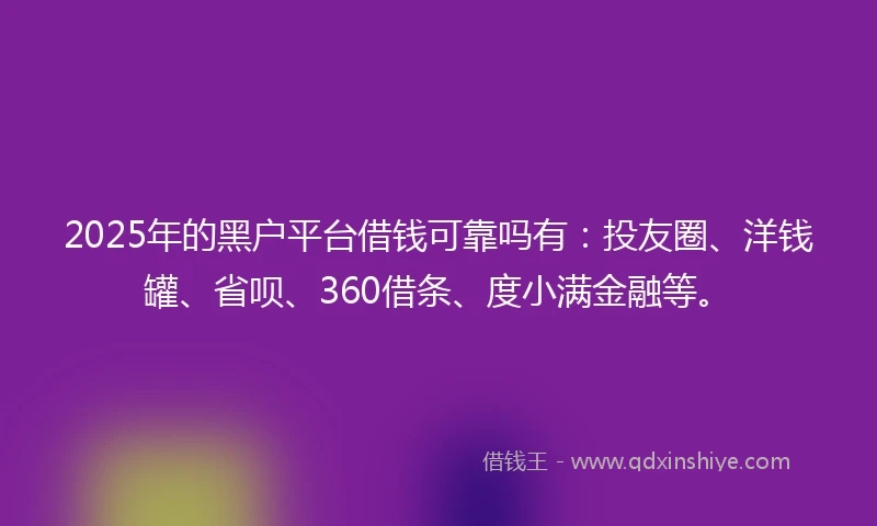 2025年的黑户平台借钱可靠吗有：投友圈、洋钱罐、省呗、360借条、度小满金融等。