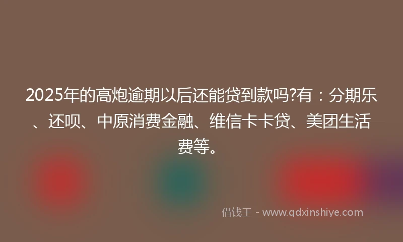 2025年的高炮逾期以后还能贷到款吗?有：分期乐、还呗、中原消费金融、维信卡卡贷、美团生活费等。