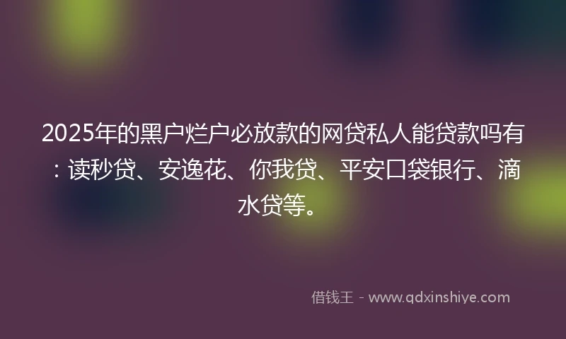 2025年的黑户烂户必放款的网贷私人能贷款吗有：读秒贷、安逸花、你我贷、平安口袋银行、滴水贷等。