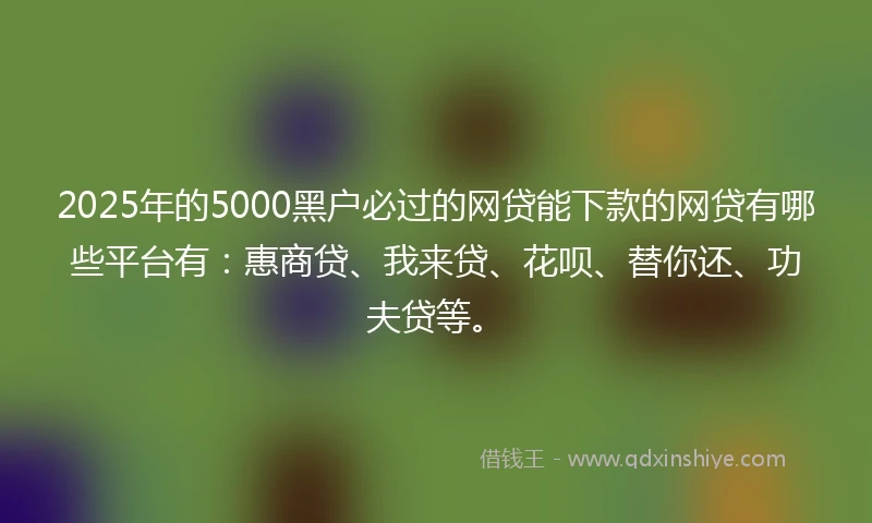 2025年的5000黑户必过的网贷能下款的网贷有哪些平台有：惠商贷、我来贷、花呗、替你还、功夫贷等。