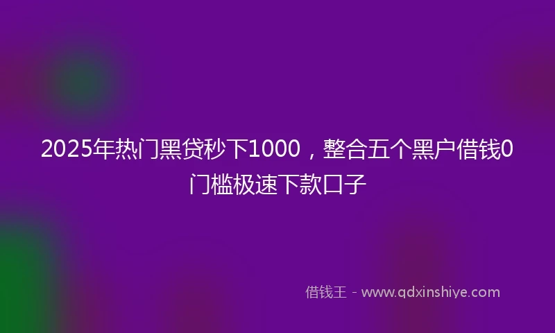 2025年热门黑贷秒下1000，整合五个黑户借钱0门槛极速下款口子