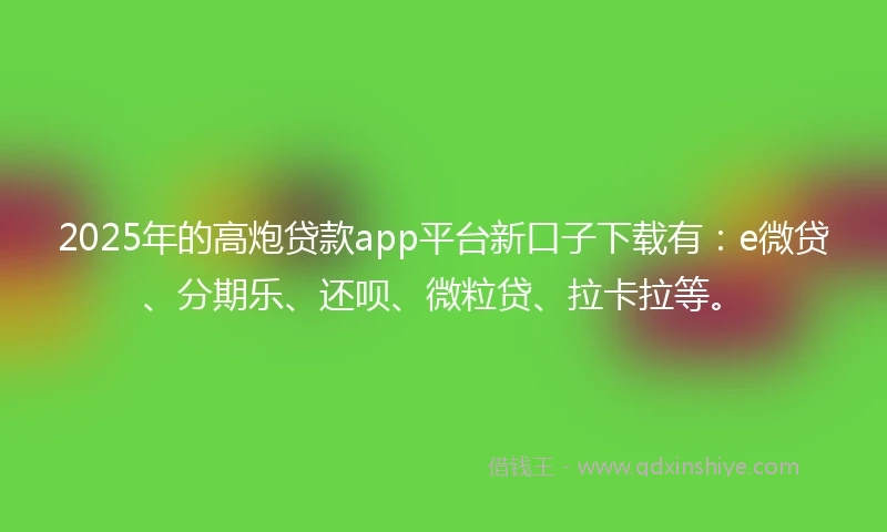 2025年的高炮贷款app平台新口子下载有：e微贷、分期乐、还呗、微粒贷、拉卡拉等。