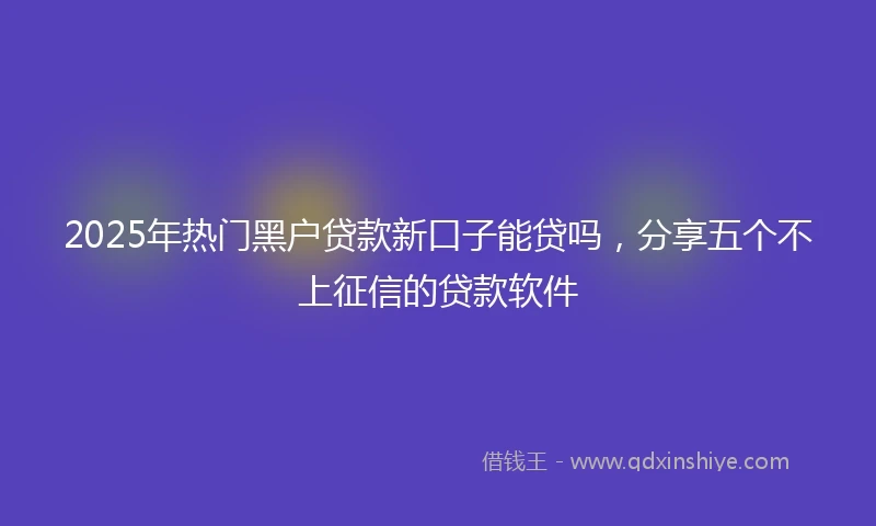 2025年热门黑户贷款新口子能贷吗，分享五个不上征信的贷款软件