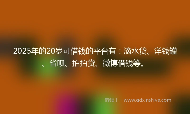 2025年的20岁可借钱的平台有：滴水贷、洋钱罐、省呗、拍拍贷、微博借钱等。