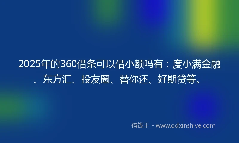 2025年的360借条可以借小额吗有：度小满金融、东方汇、投友圈、替你还、好期贷等。