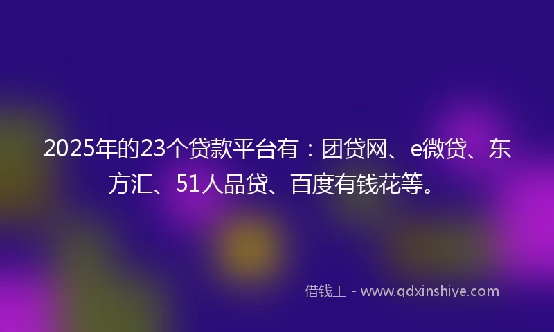 2025年的23个贷款平台有：团贷网、e微贷、东方汇、51人品贷、百度有钱花等。