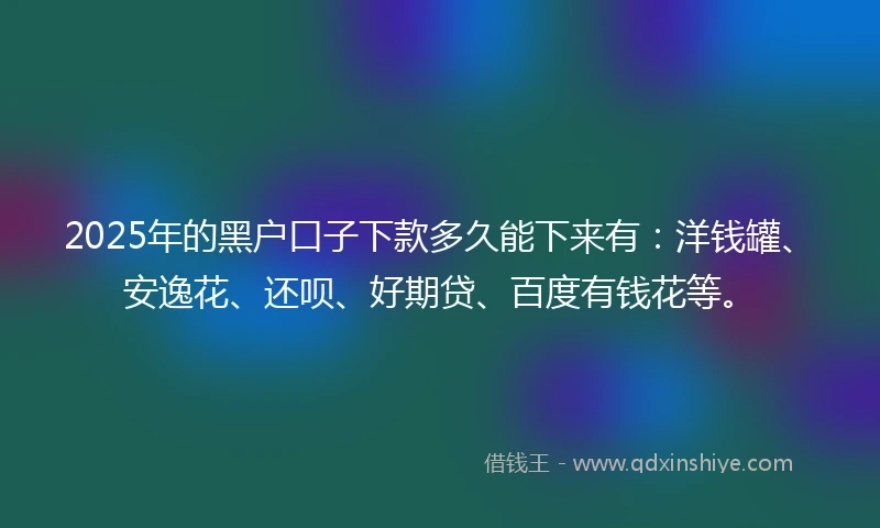 2025年的黑户口子下款多久能下来有：洋钱罐、安逸花、还呗、好期贷、百度有钱花等。