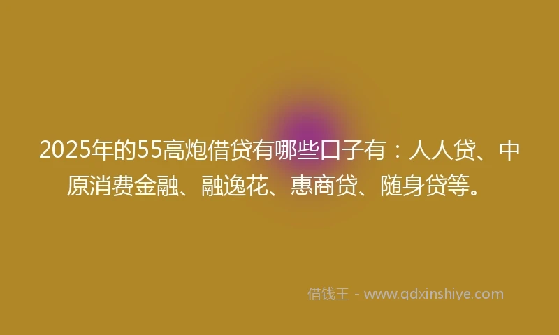 2025年的55高炮借贷有哪些口子有：人人贷、中原消费金融、融逸花、惠商贷、随身贷等。