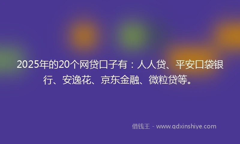 2025年的20个网贷口子有：人人贷、平安口袋银行、安逸花、京东金融、微粒贷等。