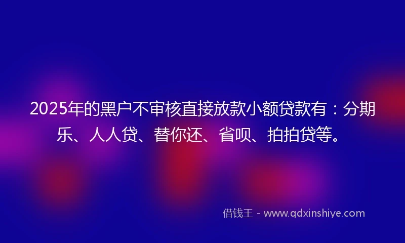 2025年的黑户不审核直接放款小额贷款有：分期乐、人人贷、替你还、省呗、拍拍贷等。