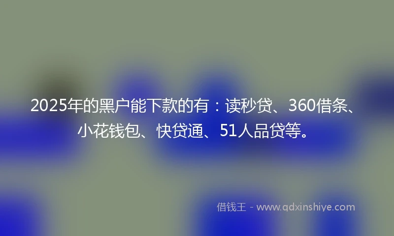 2025年的黑户能下款的有：读秒贷、360借条、小花钱包、快贷通、51人品贷等。