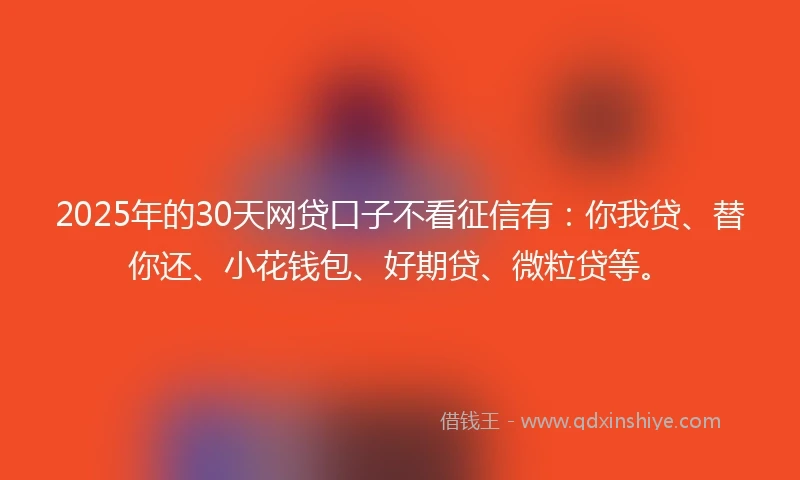 2025年的30天网贷口子不看征信有：你我贷、替你还、小花钱包、好期贷、微粒贷等。