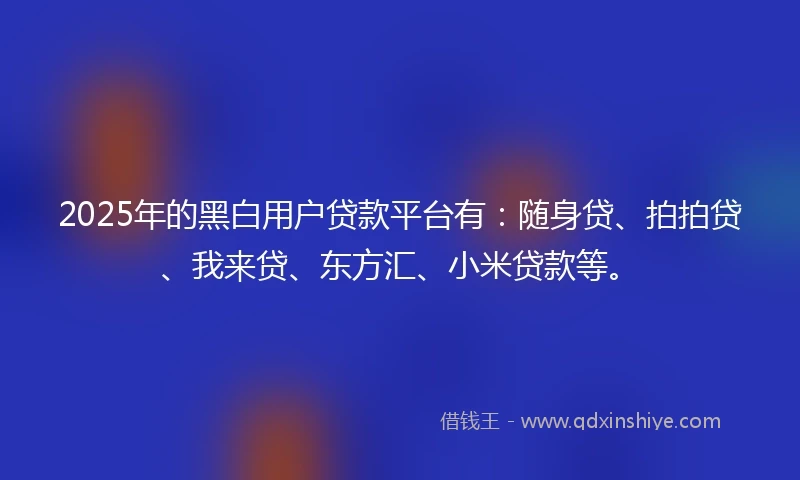 2025年的黑白用户贷款平台有：随身贷、拍拍贷、我来贷、东方汇、小米贷款等。