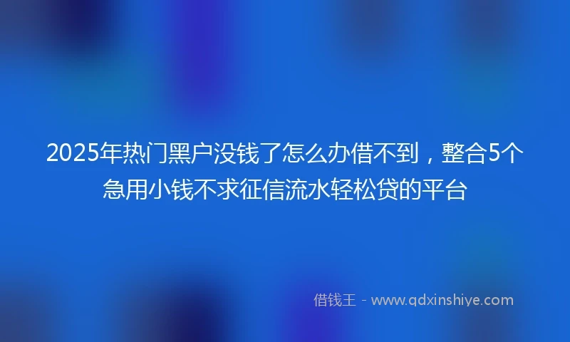 2025年热门黑户没钱了怎么办借不到，整合5个急用小钱不求征信流水轻松贷的平台