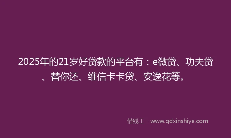 2025年的21岁好贷款的平台有：e微贷、功夫贷、替你还、维信卡卡贷、安逸花等。