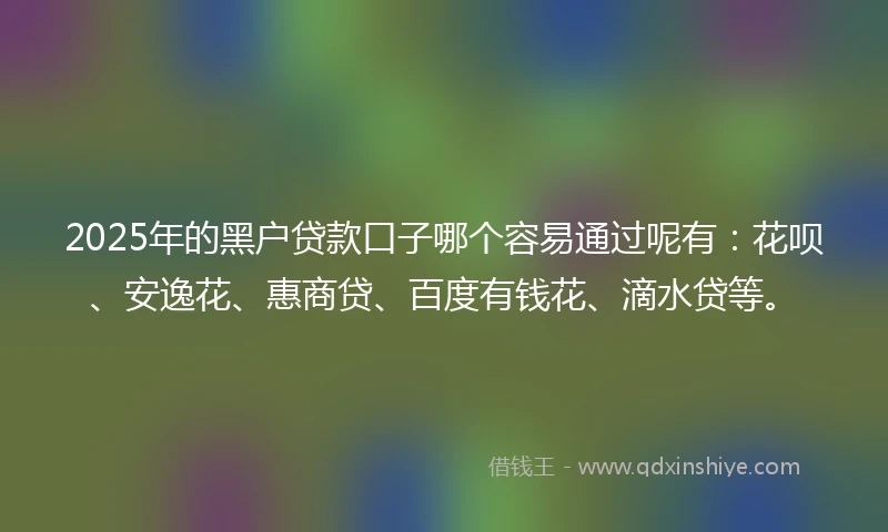 2025年的黑户贷款口子哪个容易通过呢有：花呗、安逸花、惠商贷、百度有钱花、滴水贷等。