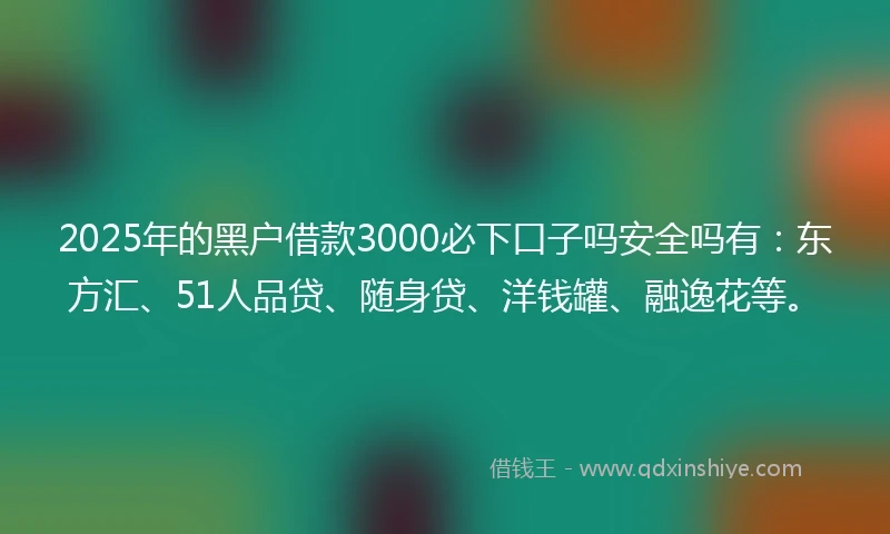 2025年的黑户借款3000必下口子吗安全吗有：东方汇、51人品贷、随身贷、洋钱罐、融逸花等。