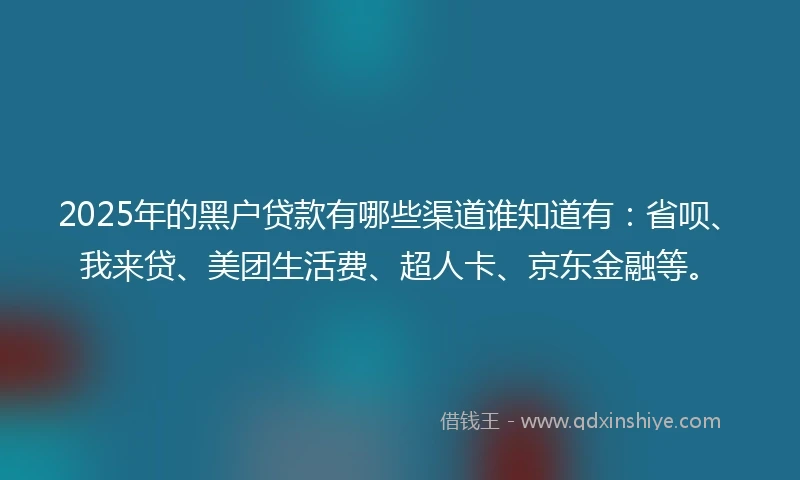 2025年的黑户贷款有哪些渠道谁知道有：省呗、我来贷、美团生活费、超人卡、京东金融等。